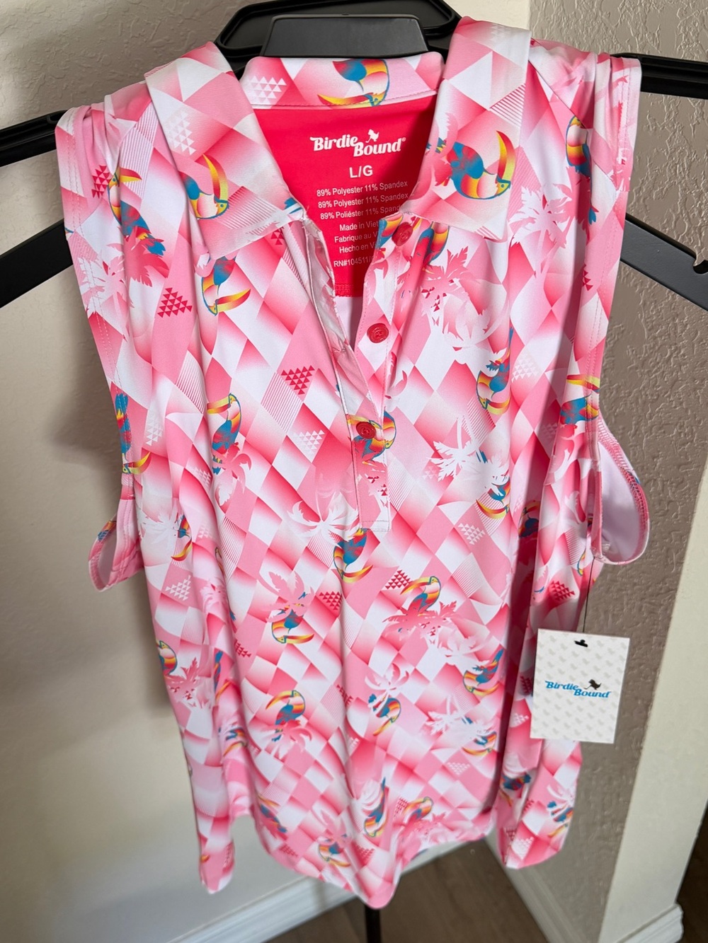 Birdie Bound Pink Sleeveless Polo Golf Top